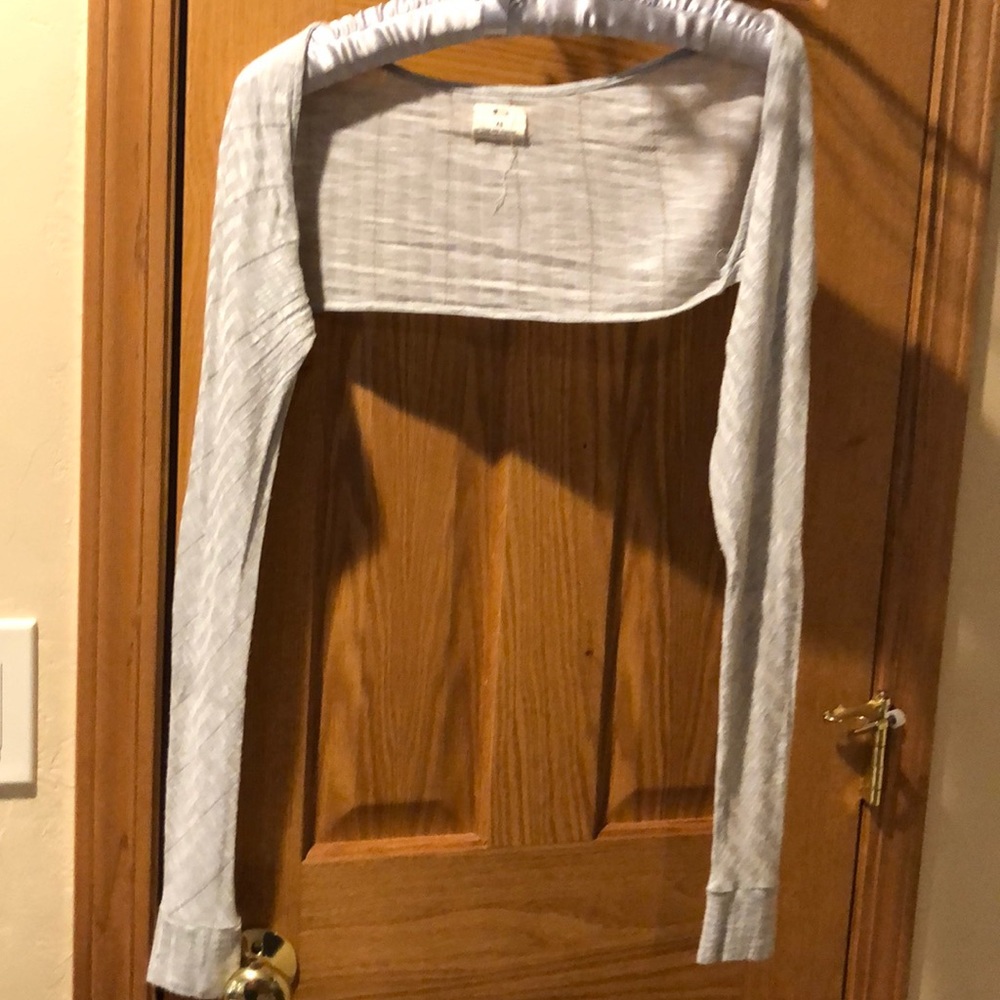 Light grey cropped shawl or cardigan from UO.